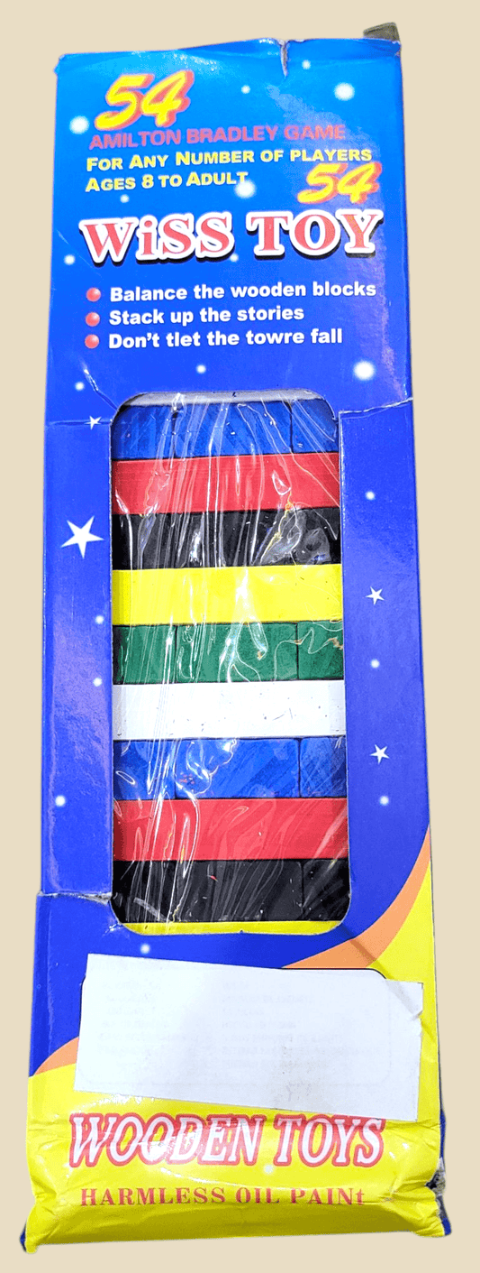 Jenga Wooden Blocks Game – 54 Multicolor Pieces for Kids & Family Fun