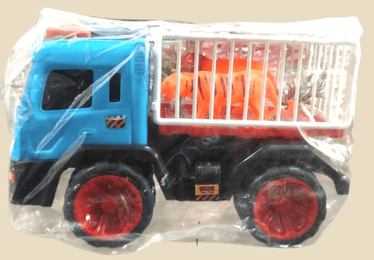 Blue Animal Transport Truck Toy with Lion Cage – Realistic Zoo Truck for Kids - BachoKaBazar