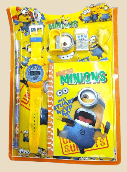 Cartoon Stationery Gift Set for Kids – Minions Theme with Watch, Diary & More | Budget - Friendly - BachoKaBazar