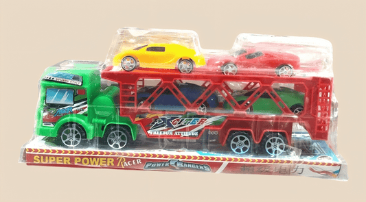 Large Car Transport Tanker Toy – Carries 4 Mini Cars in Cage - BachoKaBazar