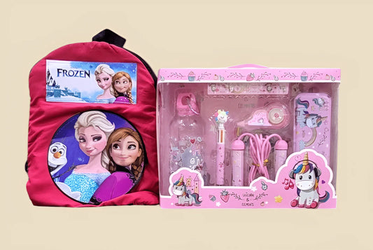 Premium Cartoon School Kit with Bag – 6 - in - 1 Stationery Set + Matching Backpack - BachoKaBazar