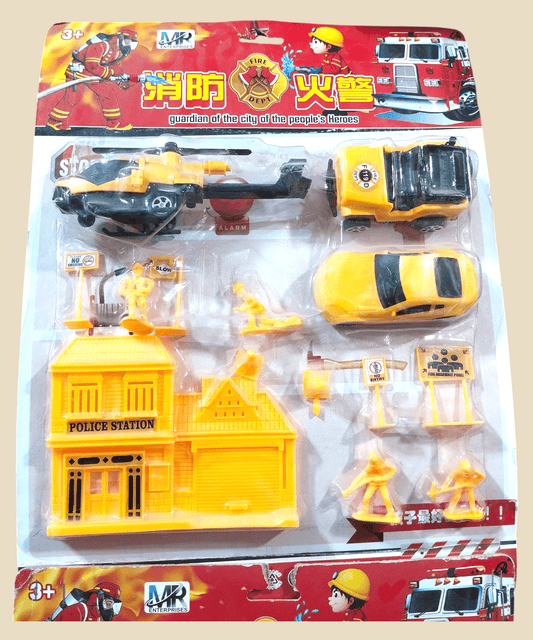 Vehicle Play Set – Helicopter, Cars, House & Road Accessories for Kids - BachoKaBazar