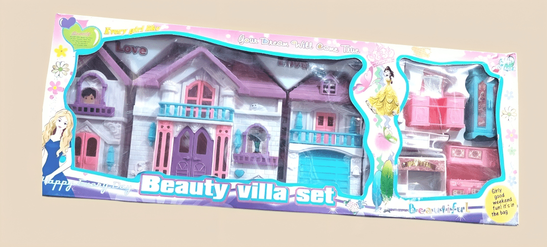 Beauty Villa Dollhouse – Compact & Colorful Playset (Blue - Purple) - BachoKaBazar