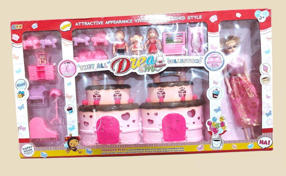 Dream Princess Dollhouse with Furniture & Dolls – Big Size Playset (Pink) - BachoKaBazar