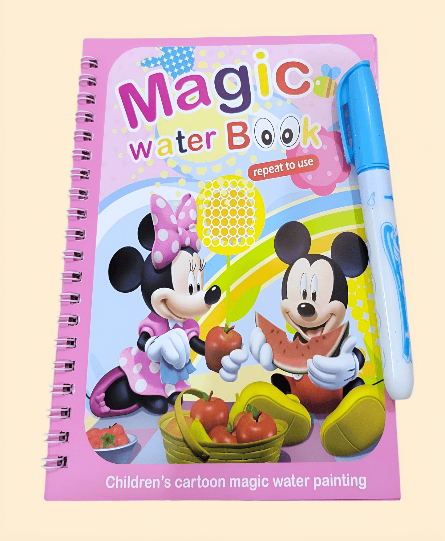 Reusable Magic Water Painting Book for Kids with Marker – Mess - Free Coloring & Fun Learning (Cartoon Design) - BachoKaBazar